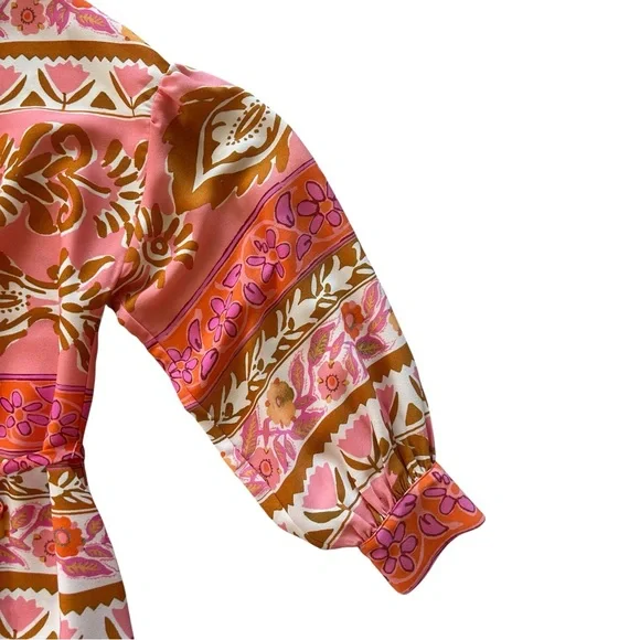ALEX MARIE Wren Pink Orange Floral Long Sleeve Boho Dress Sz 18 NWT Retro Print - Picture 4 of 13